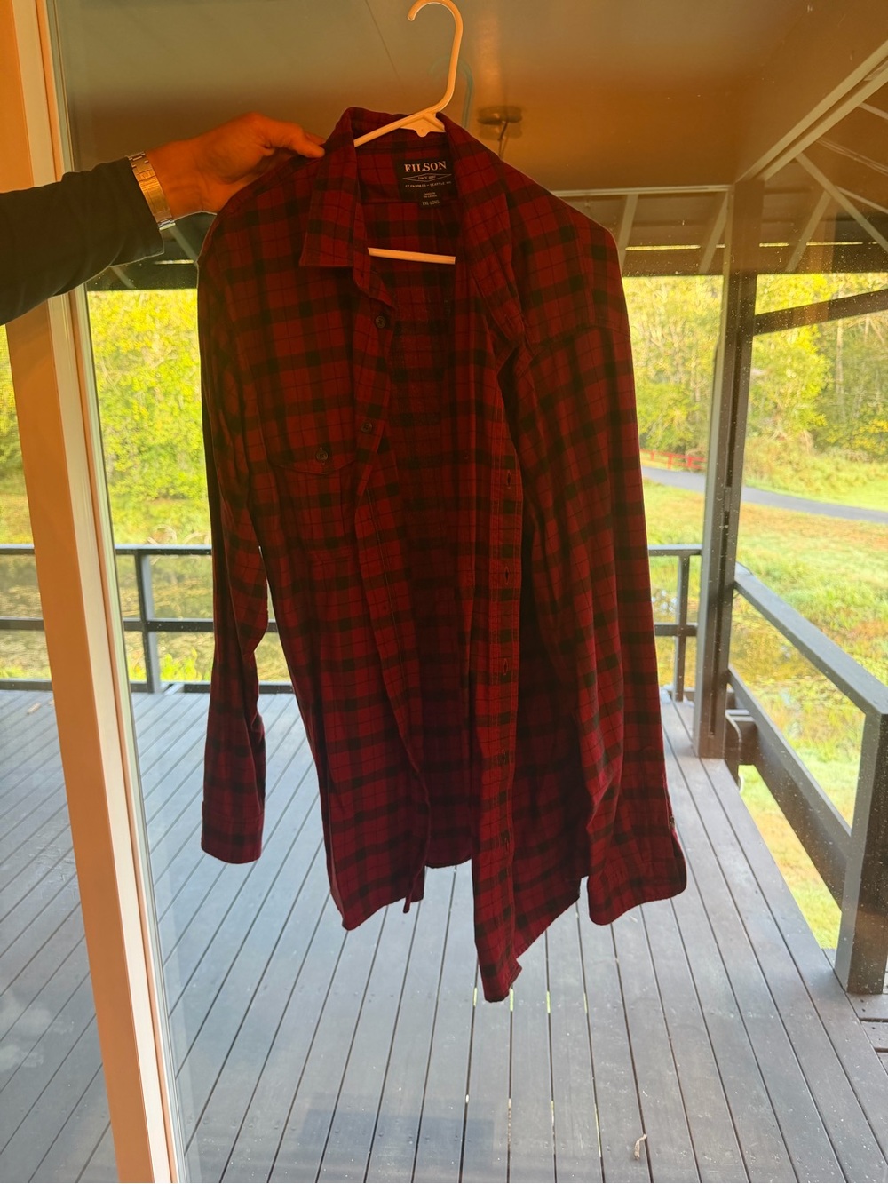 Filson Men’s Red and Black Plaid Button-Down Shirt